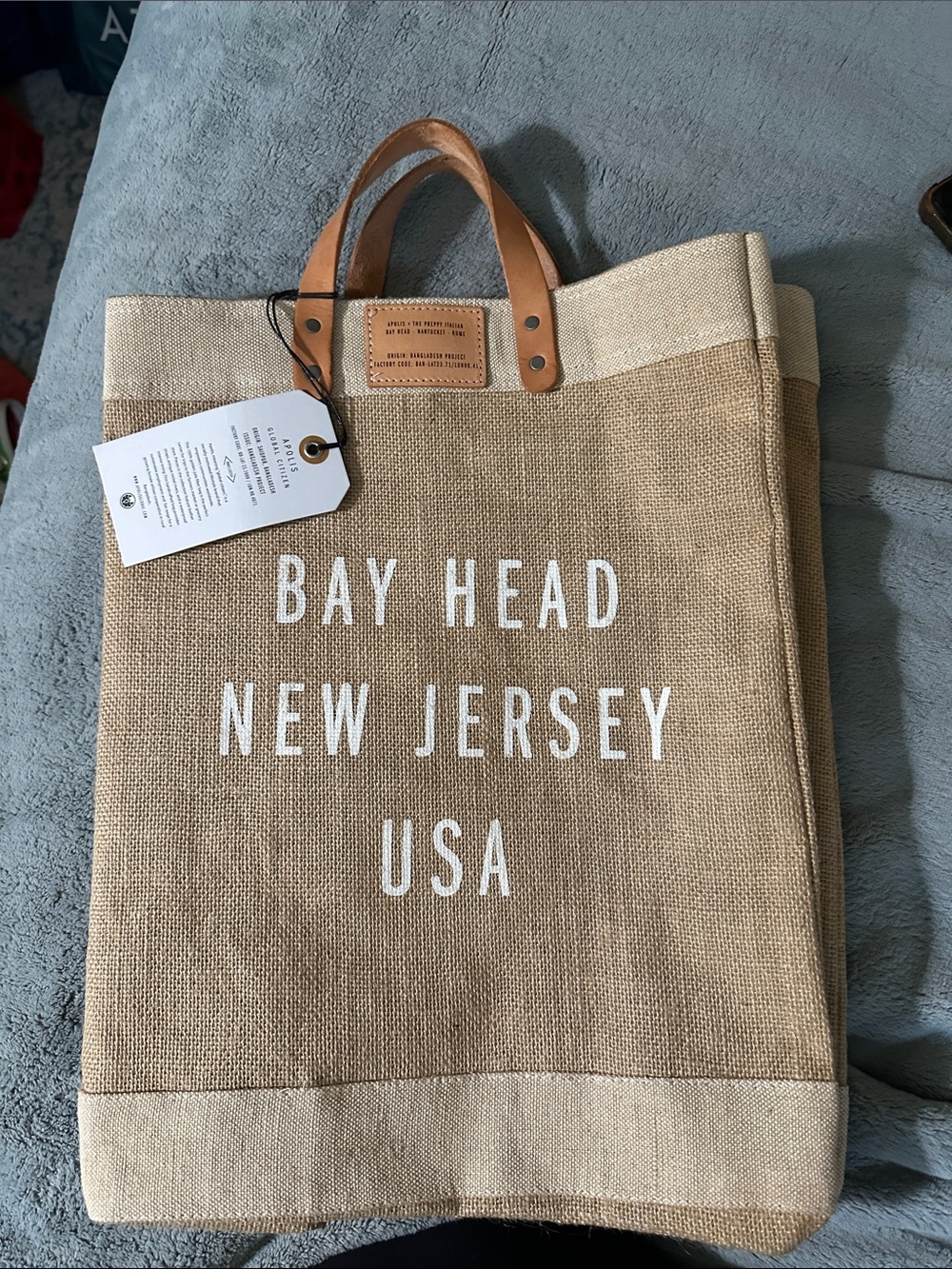Bay Head Jute Tote Bag with Leather Handles - Natural Beige